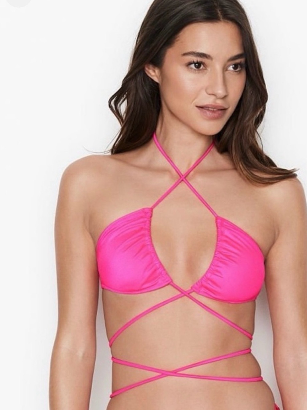 Victoria's Secret Neon Pink Crisscross Wrap Bikini Top - Women Swim